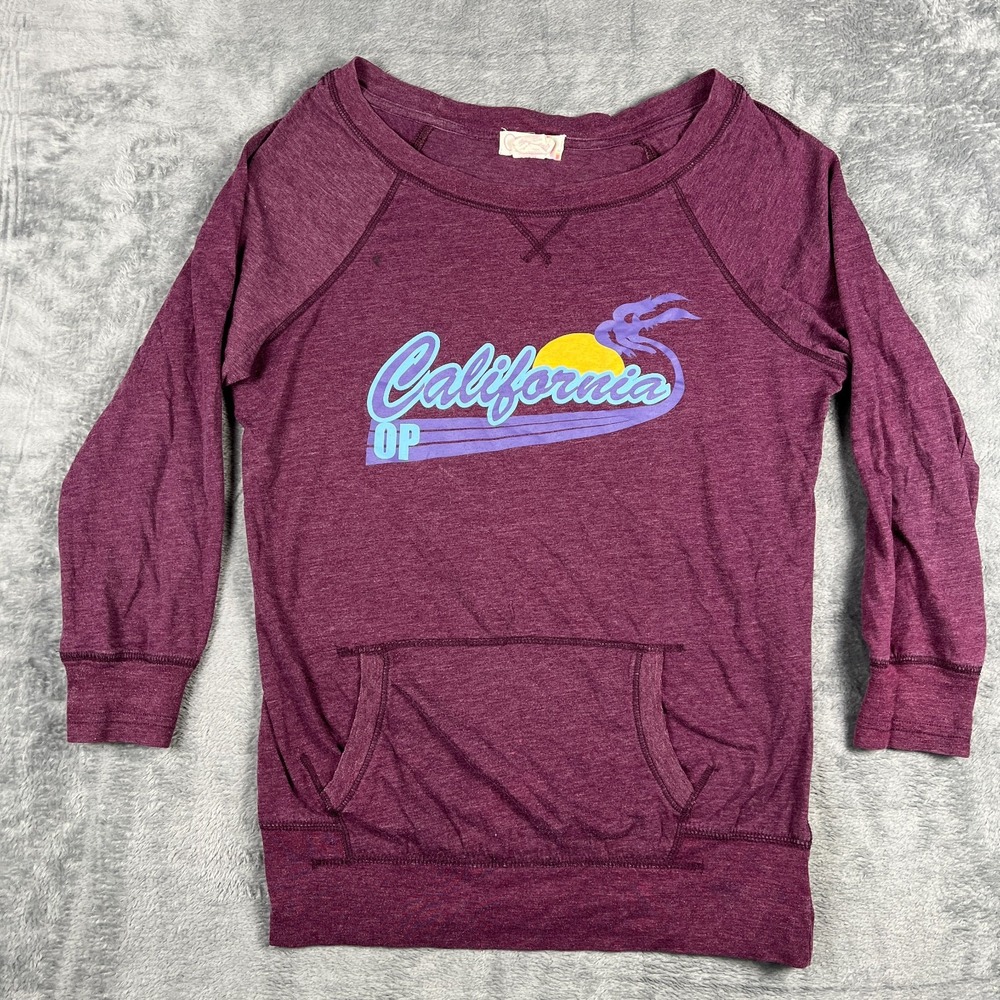 Ocean Pacific Sweatshirt Womens XL Burgundy Op California Graphic Raglan Sleeve